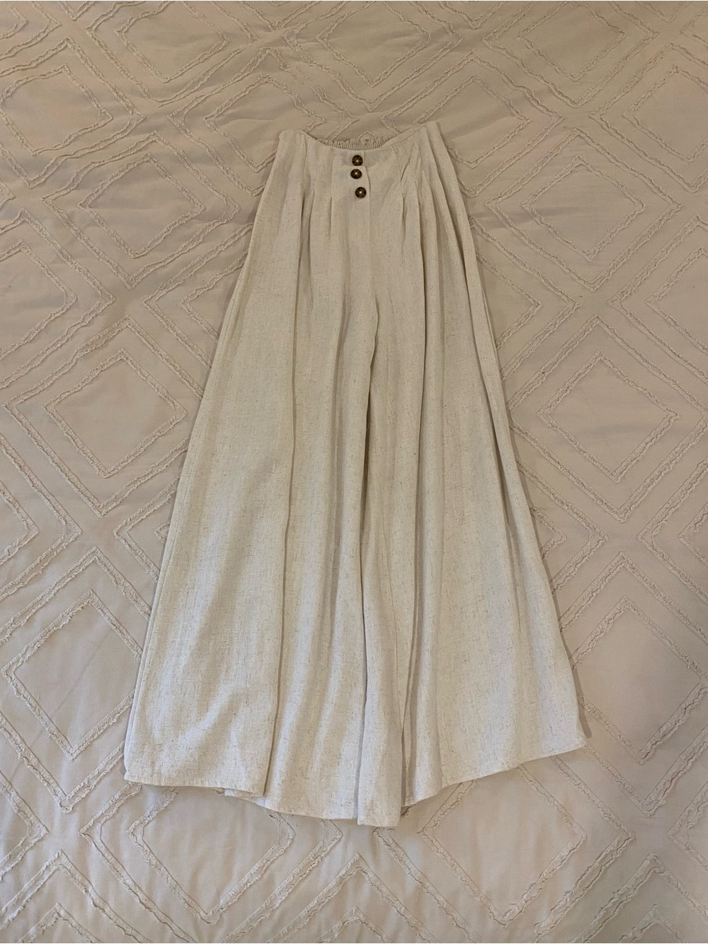 Cream Wide-Leg Linen Pants with Button Front